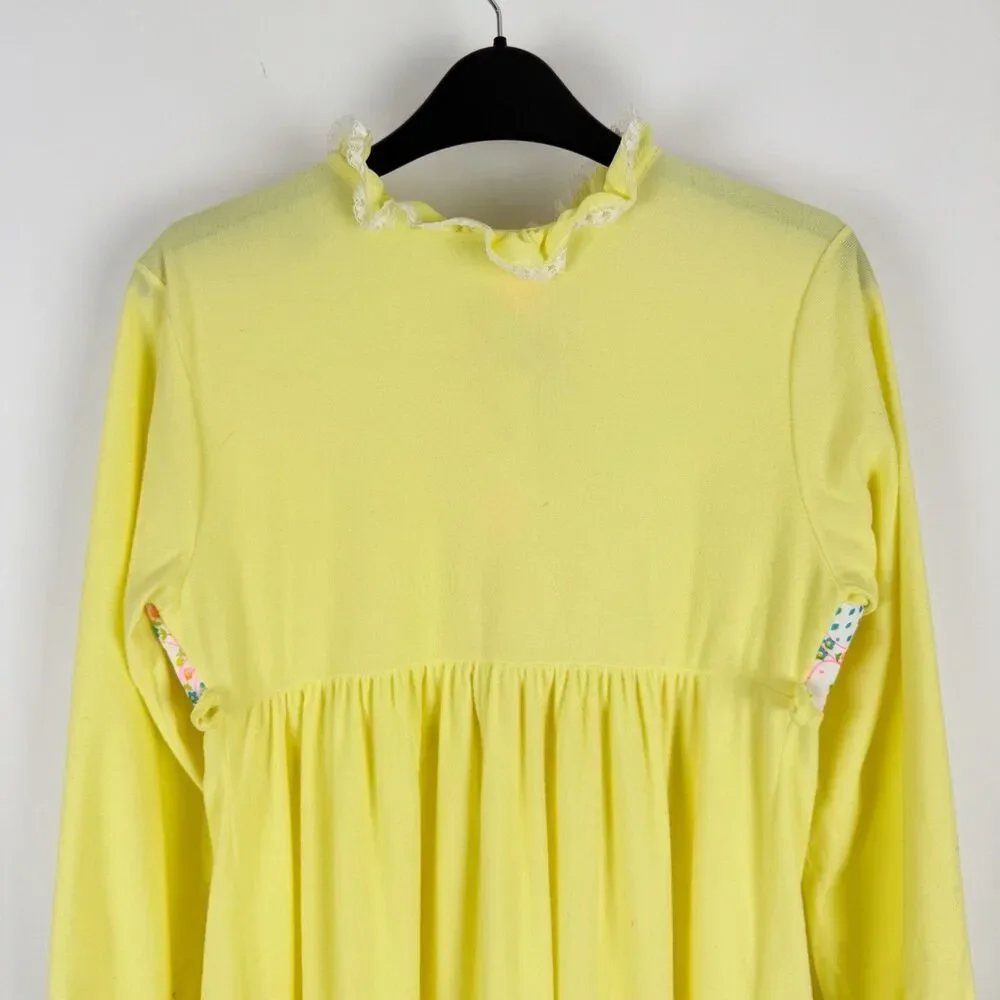 VTG Her Majesty Pajama Nightgown Girls 8 Flannel Lace Trim Yellow Quilted USA